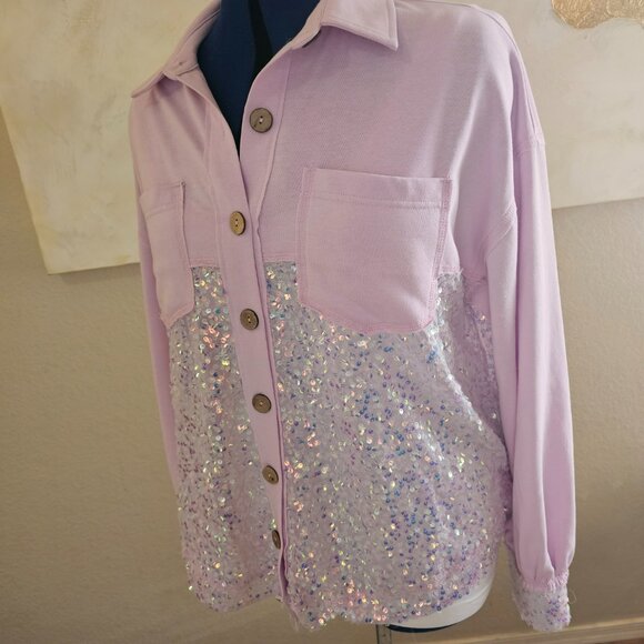Fantastic Fawn Lavender sequin shacket - Picture 3 of 10